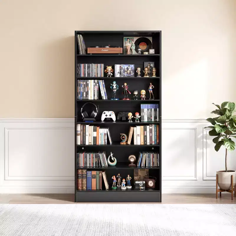 VEVOR Media Storage Cabinet, 7-Tier DVD Shelf Organizer, 27.56 x 11.81 x 55.12 in Multimedia Storage Organizer for CDs, DVDs, Books and Games, Black