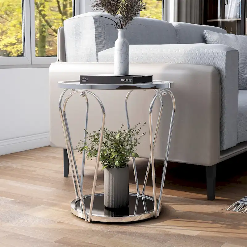 20-inch Glass Top 1-Shelf End Table