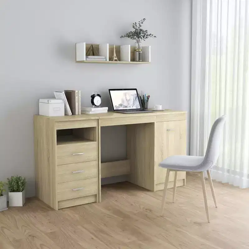 vidaXL Desk White Engineered wood 55.1 in x 19.7 in x 29.9 in Storage