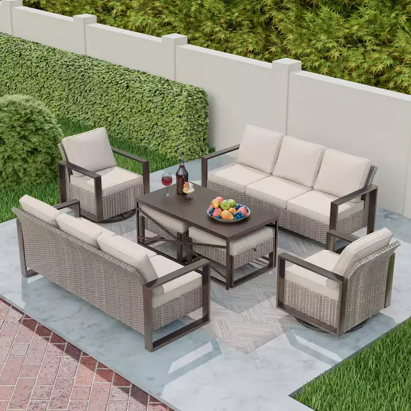 UPTIOT 7-Piece Wicker Outdoor Patio Conversation Set