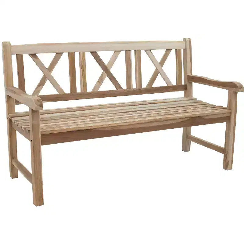 Sunnydaze 2-Person Teak Outdoor Patio Garden Bench with Cross-Back