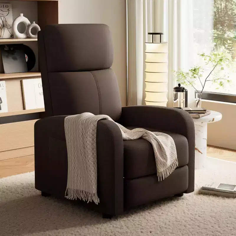 Push-Back Recliner Chair with Cotton-Linen Upholstery and High Backrest