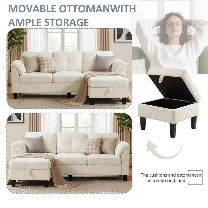 Dyonery 76.4-inch Modern Style Three-seater Sofa with Armrests and Pillows in Chenille Beige