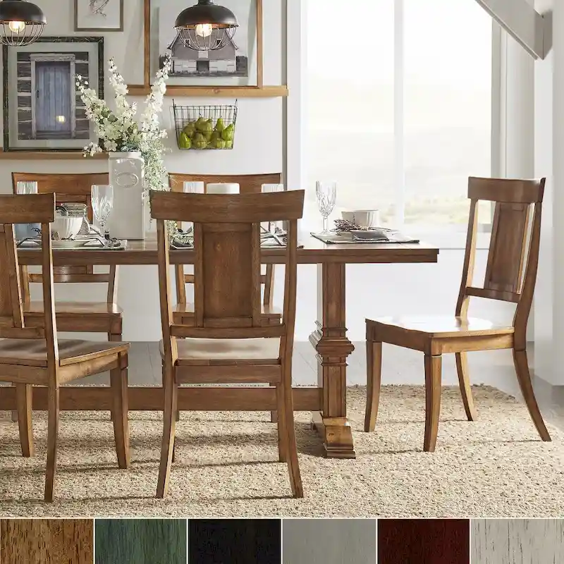 Eleanor Oak Farmhouse Trestle Base 5-Piece Dining Set - Panel Back by iNSPIRE Q Classic