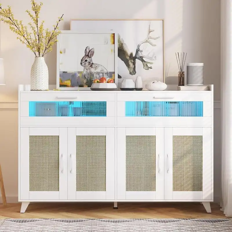 Sideboard Buffet Cabinet with LED Light & Power Outlets