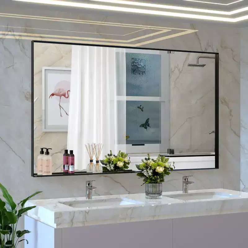60x36 Modern Black Frame Bathroom Mirror: Oversized, Aluminum, Wall Mounted, Vertical/Horizontal