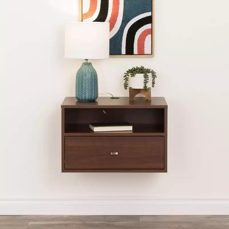 MDF Floating Nightstand with Drawer and Open Shelf 22.5