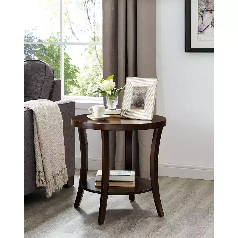 Elegent Round Side Table with Arched Legs, End Table with Storage Shelf and Thick Tabletop, Small Table for Living Room, Bedroom