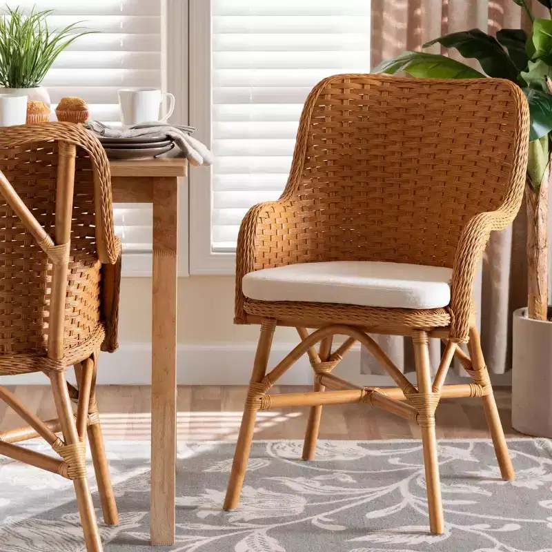 Celsie Rattan Dining Chair Light Honey/White