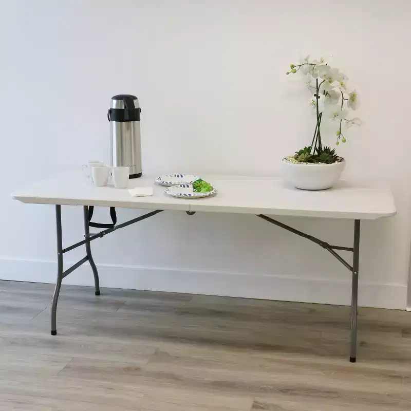 6-Foot Plastic Folding Table in White, Lightweight Portable Table for Indoor/Outdoor Use