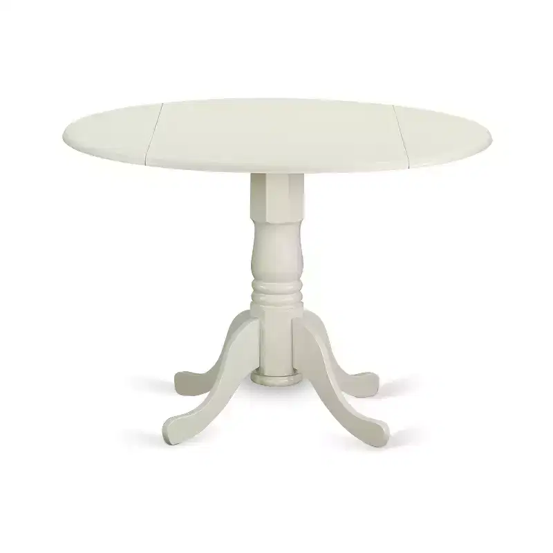Round Kitchen Table Set - 3 Piece Dining Furniture with Dropleaf Table & 2 Chairs - 42 Inch White