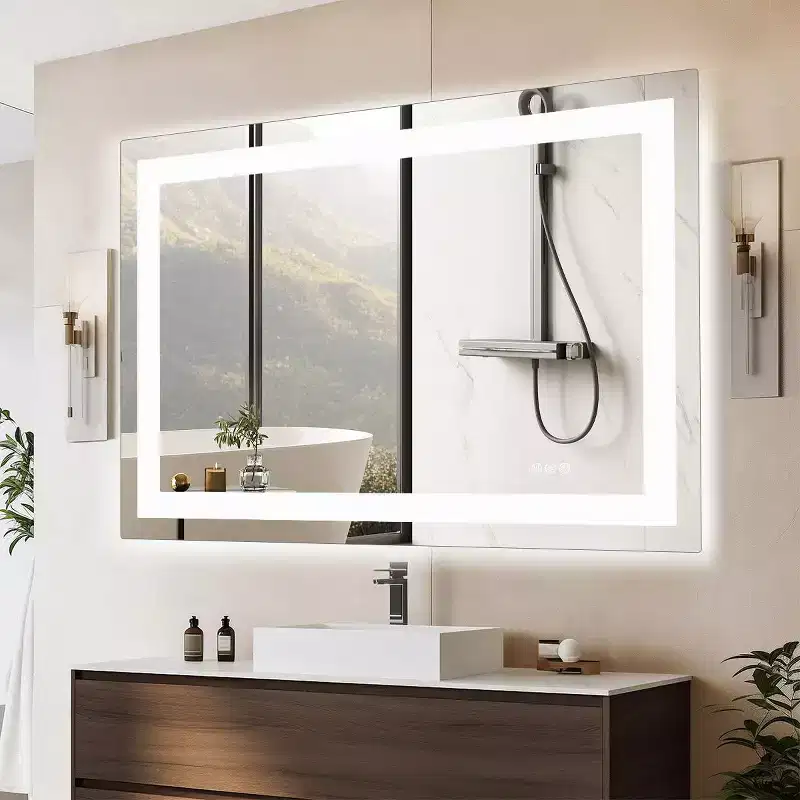 Anti-Fog Bathroom Mirror with LED – Dual Light, 3 Dimmable Modes, 31x39 in