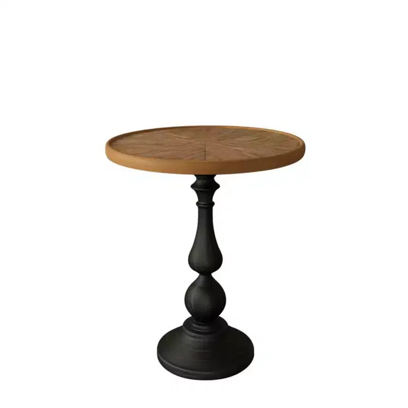 VIYET 23 Retro Round Wooden End Table - French Country Metal Pedestal, Natural Wood