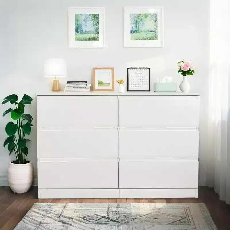 Drawer White Dresser, Modern Dresser for Bedroom with Spacious Countertop, Wood Storage Cabinet with Concealed Handles