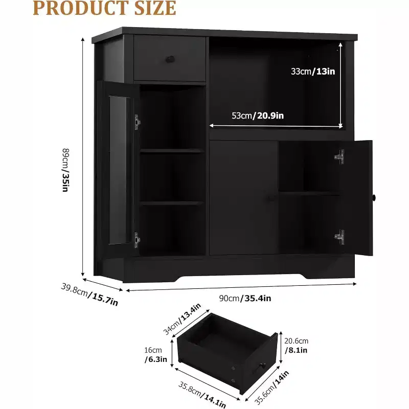 MDF Kitchen Storage Cabinet with Microwave Stand 35''H x 35.4''W x 15.7''D