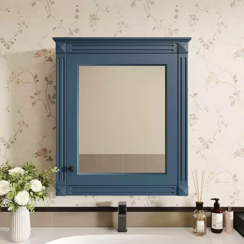 27 Wall Mounted Bathroom Storage Cabinet with Mirror Medicine Cabinet with Height Adjustable Shelf Blue