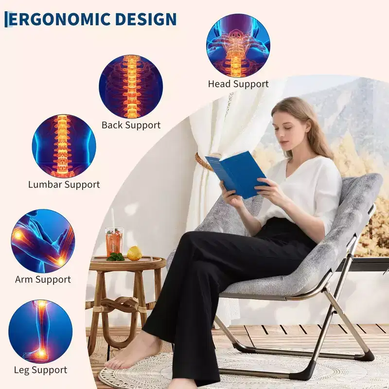 Folding Saucer Chairs for Adults, 300 LB Capacity Comfy Faux Fur Lazy Chair with Metal Frame, No Assembly Required for Bedroom Dorms Apartments