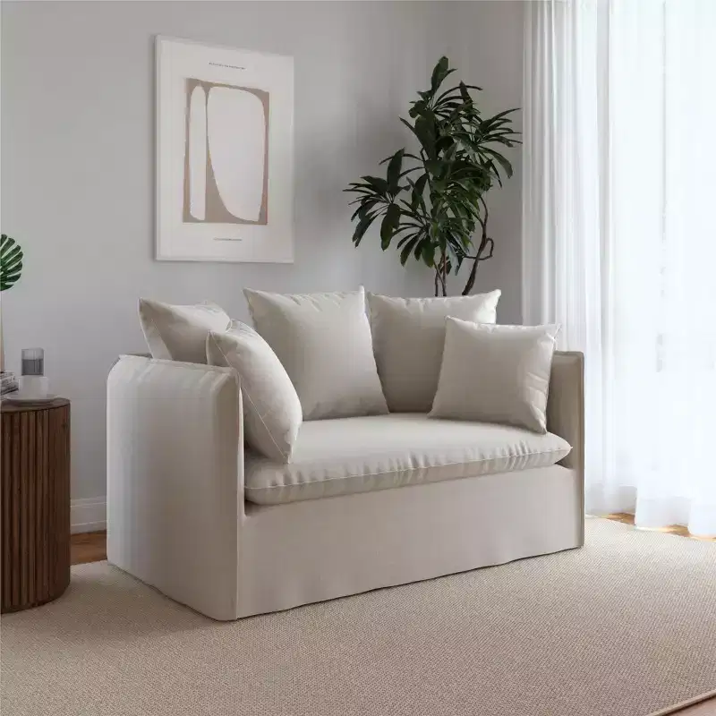 Novogratz Collette Slipcover Loveseat Sofa, Off White Canvas Weave