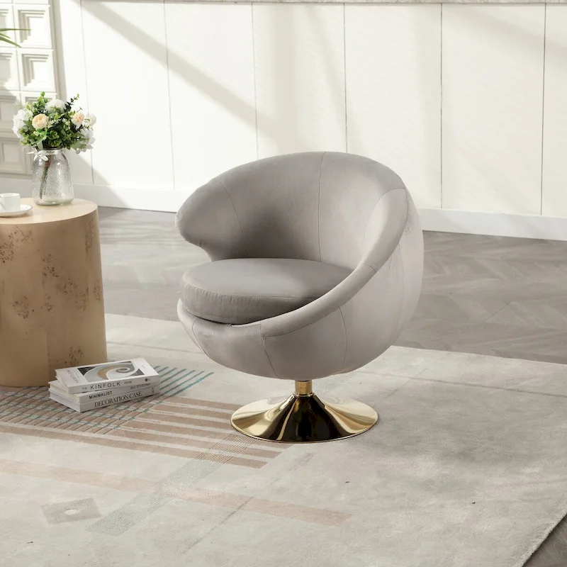 Velvet 360 Degree Swivel Left Cuddle Barrel Accent Chairs