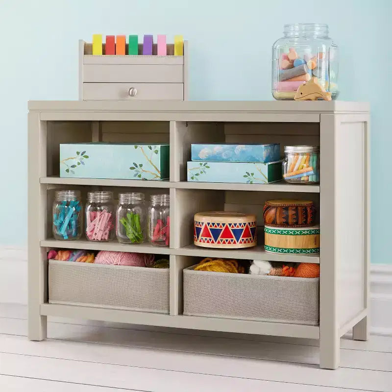 Martha Stewart Crafting Kids' Double Open Storage: Children's Wooden Arts and Crafts Supply Organizer with Fabric Bin Storage