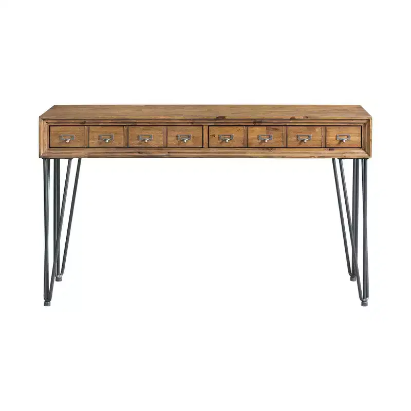 Tanner Sofa Table Light Walnut: Storage, Hairpin Legs, Apothecary Drawers