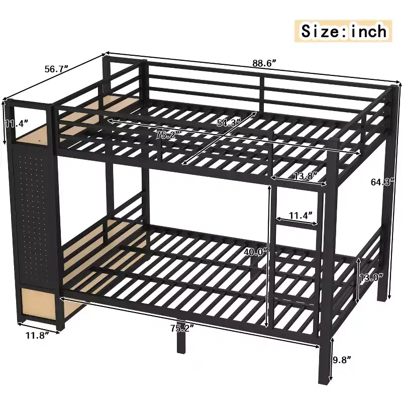 Bellemave Bunk Bed with Storage Shelves and Drawers, Metal Bunk Beds with Pegboard,Noise Free for Kids,Teens and Adults
