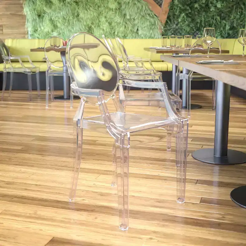 Emma and Oliver Oval Back Ghost Chair with Arms in Transparent Crystal