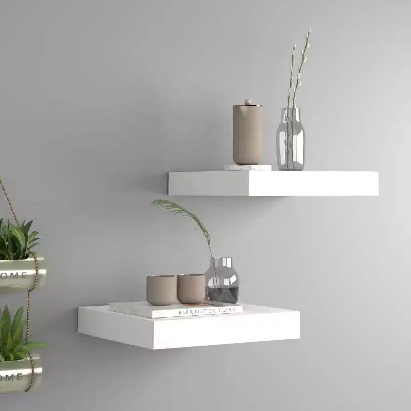 Wall Shelf Set of 2 White Honeycomb MDF, metal Small