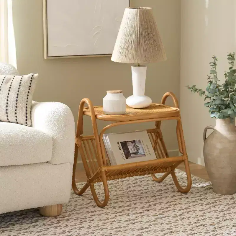 Bayard Rattan Pole Magazine Holder Accent Table - CWK3017 - Natural - Safavieh Couture