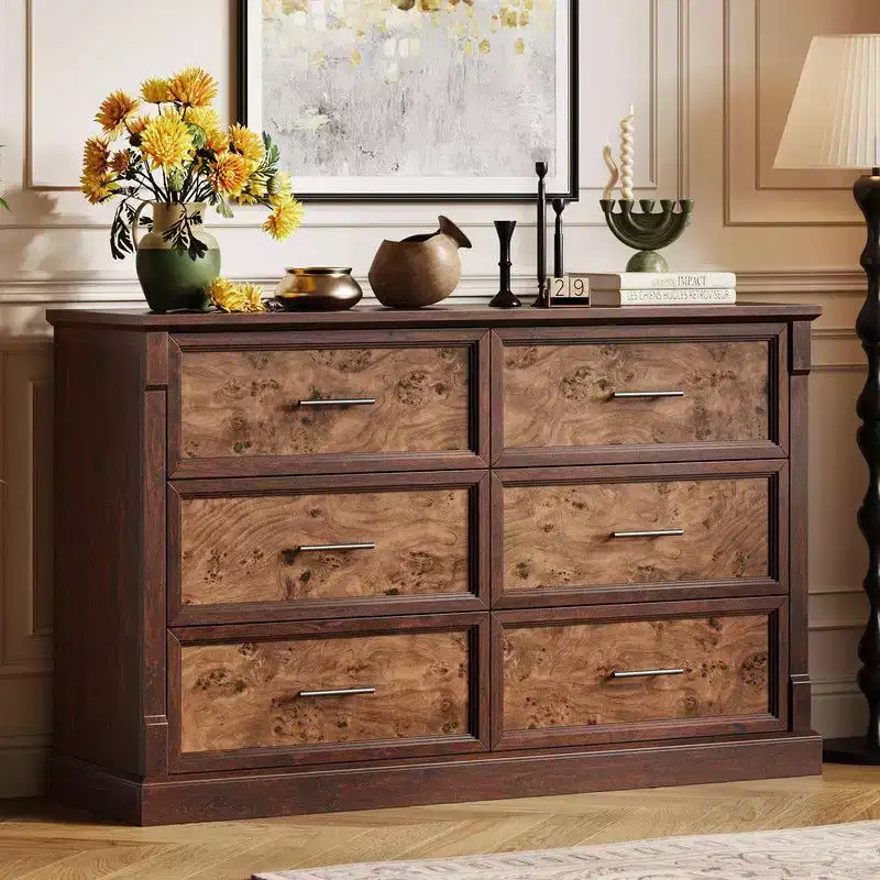 Farmhouse 6 Drawers Dresser, 47 Long Wood Closet Dressers Organizer, Rustic Chest of Drawers