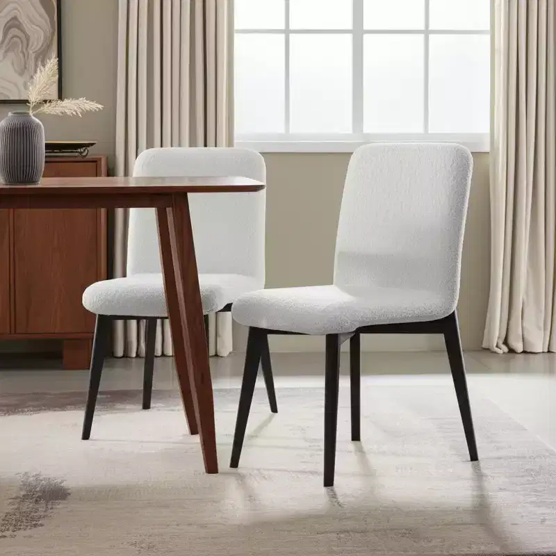 HomeRoots Set of Two White and Black Upholstered Boucle Dining Side Chairs