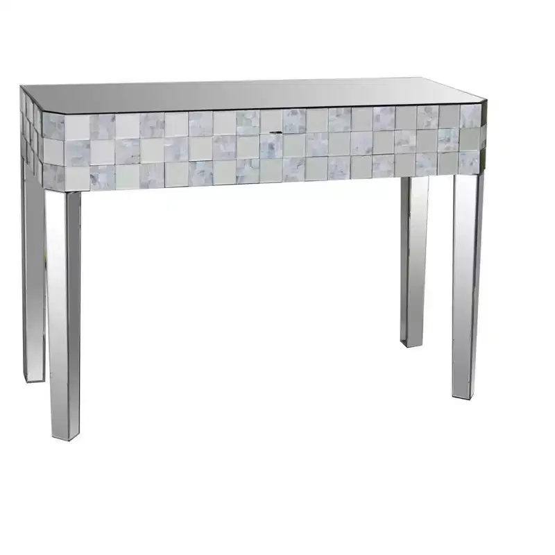 Chequered Pattern Mirrored Console Table, Rectangular, Clear
