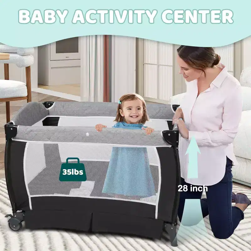 4-in-1 Baby Bassinet & Portable Playard - Convertible Bedside Crib, Diaper Changer, Storage Basket & Travel Bag