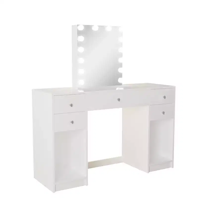 Anthea Lighted Makeup Vanity White - Boahaus: 5 Drawers, 14 LED Bulbs, Wood Laminate, 50.31" H
