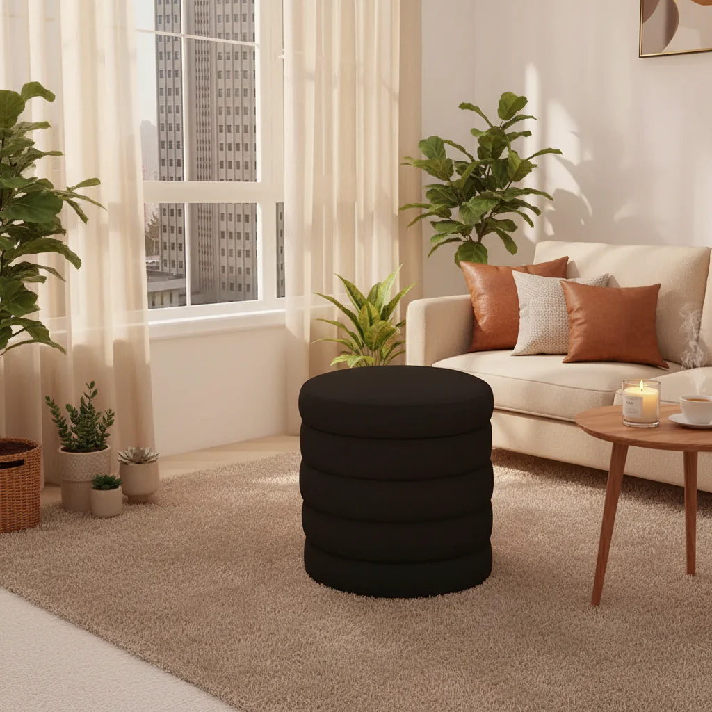 Aphia Boucle Fabric Ottoman/Stool
