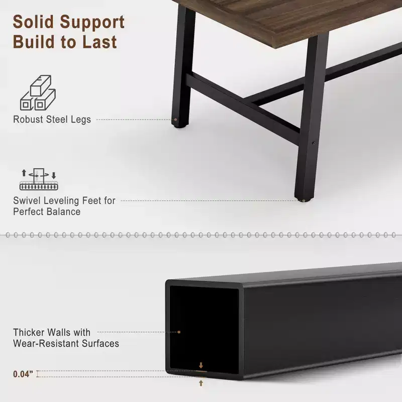 Dining Table for 6-8, 70.87'' Industrial Style Table - Sturdy Metal Frame & Wooden Top, Rustic Brown for Kitchen & Dining Room