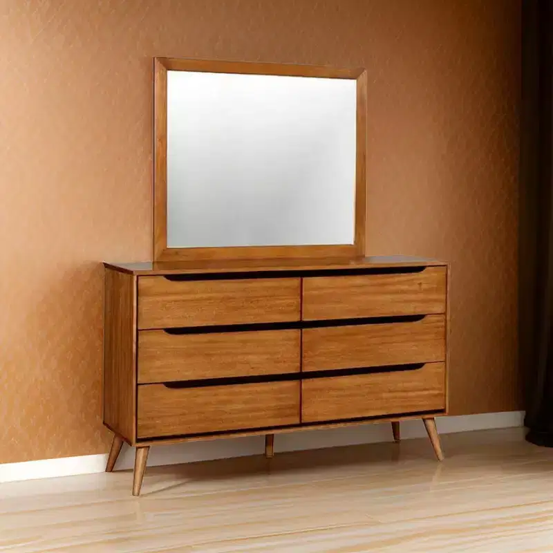 Mid Cent Modern Mirror, Oak Finish