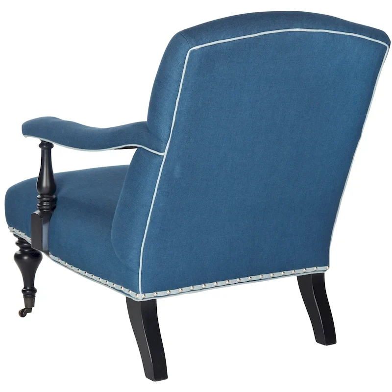 Steel Blue / Charcoal & White Curved Back Upholstered Arm Chair with Caster Feet for 1 Person