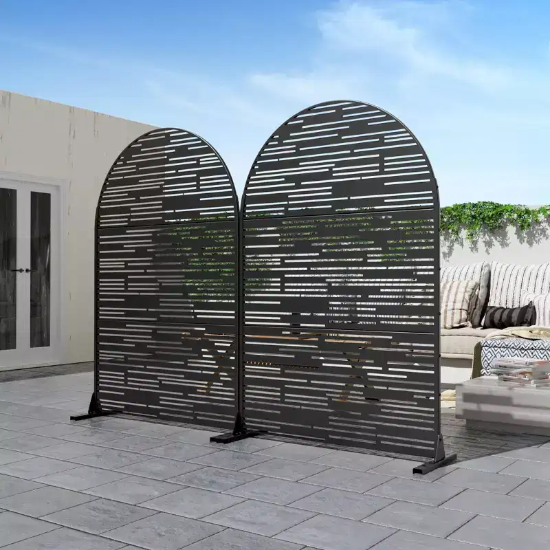 71.37x46.8inch light and shadow black arched galvanized sheet screen independent privacy screen panel, suitable for bedrooms or offices