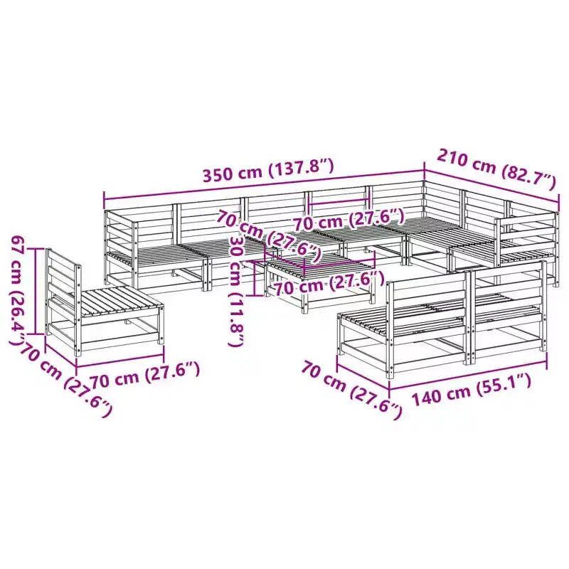 vidaXL Garden Sofa Set Wax Solid Pine Wood Large Breathable Design