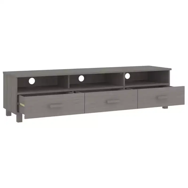 Light Gray Pine TV Stand/Console Sideboard - 62.2 x 15.7 x 15.7 in | Solid Wood, MDF | 3 Drawers, 3 Compartments