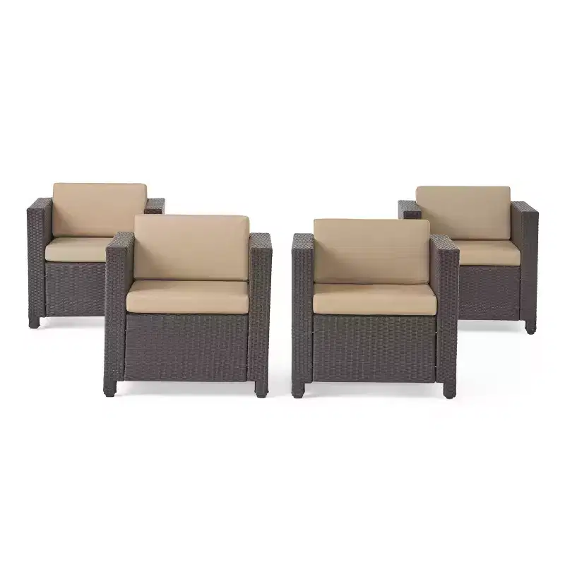 GDFStudio Venice Outdoor Wicker Club Chairs with Cushions (Set of 4)