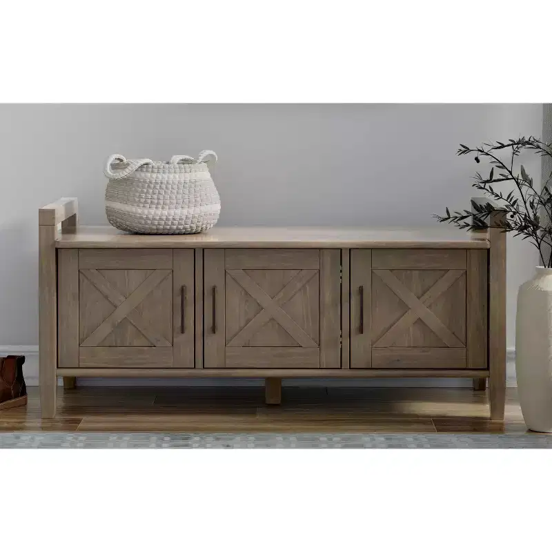 Cantina SOLID WOOD 44 inch Wide Transitional Entryway Storage Bench in Smoky Brown