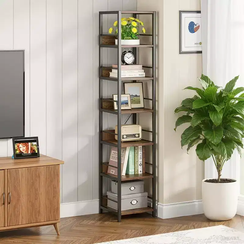 74.8H 6-Tier Corner Bookshelf, 13.4 Compact Space-Saving Storage Rack for Home