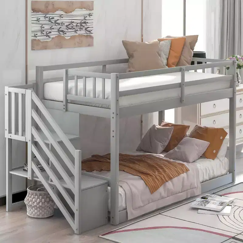 Twin over Twin Bunk Bed with Storage Ladder - ModernLuxe