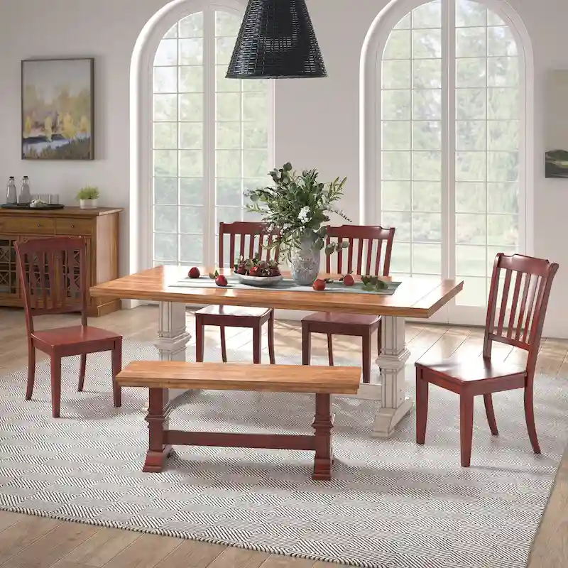 Ronda 78 Rectangular Solid Wood Top Dining Set with Spindle Back Chairs