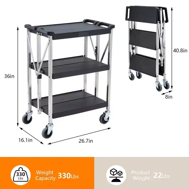 Small Folding Hand Truck, Black Portable Dolly Cart with PP Body & Stainless Steel Frame, Compact Utility Cart for Transport