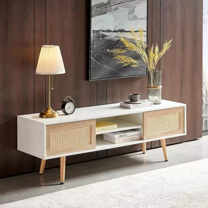 Acekool Modern TV Stand for Living Room, Adjustable Shelves, Sturdy Wood Table Legs, Entertainment Center for TVs, Easy Assembly