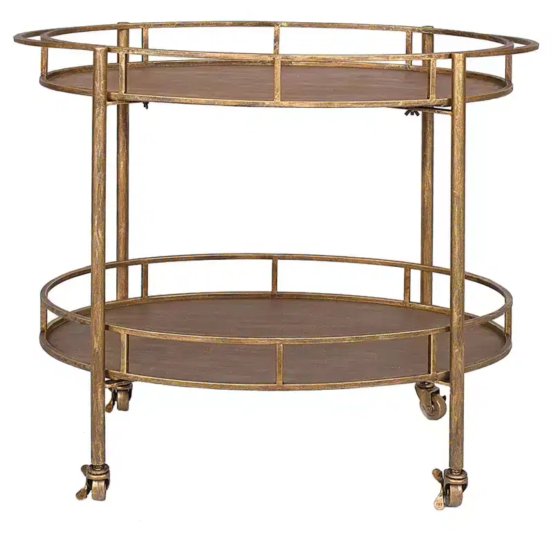 Oval 2-Tier Bar Cart on Casters Gold (34-1/2"Lx30"H) - : Rolling Beverage & Tea Serving Trolley