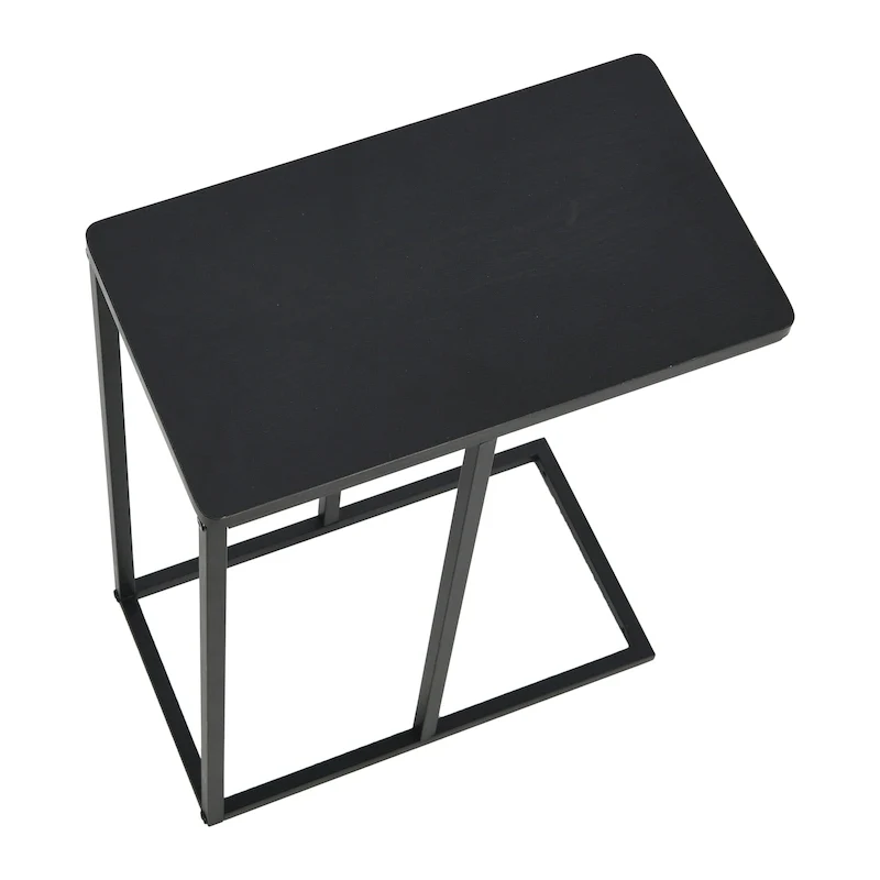 C-Shape Side Table, Faux Stone Top, Black Frame, Space-Saving Design